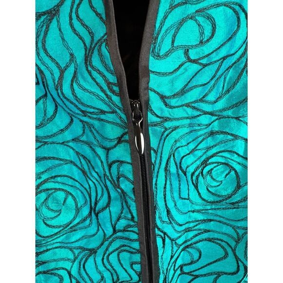 CARLISLE blue turquoise silk embroidered full zip blazer jacket size 10 - Picture 4 of 9